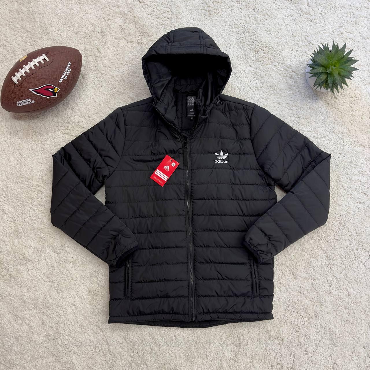 Куртка чоловіча чорна Adidas весна-осінь з капюшоном стильна повсякденна на блискавці спортивна