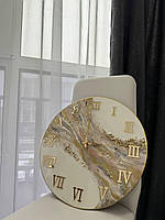 Годинник настінний круглий білий золото з епоксидної смоли 50 см