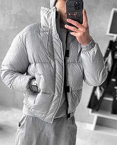 Куртка чоловіча пуховик зимова сіра без капюшона з високим горлом Canada Grey