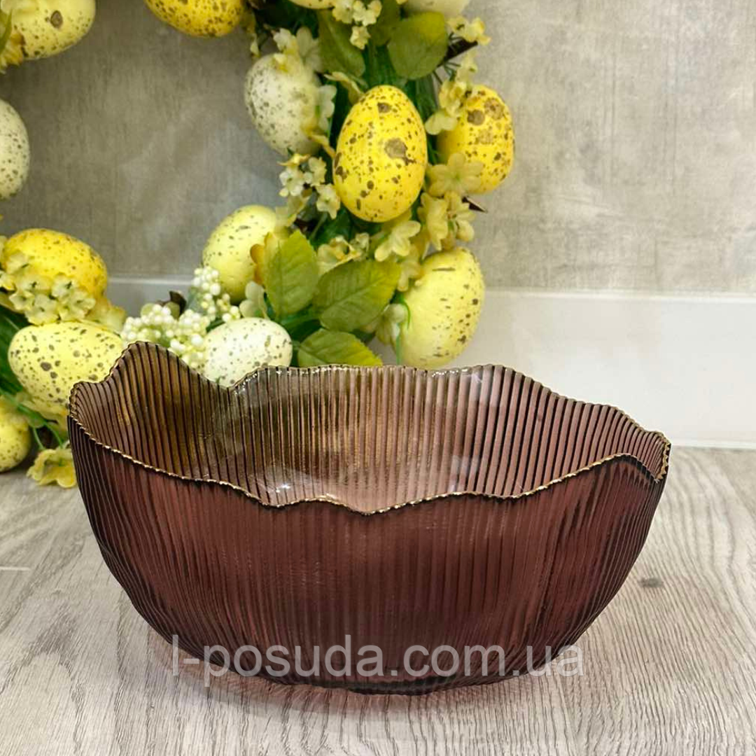 Салатник скляний із золотим обідком 20*9см, фото 1