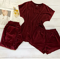 Пижама - тройка, мягкий плюш (штаны, шорты, футболка) 7 ЦВЕТОВ
