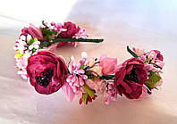 Обруч веночек из цветами Handmade светло-фиолетовые цветы и розовые ягодки (ВО-300)
