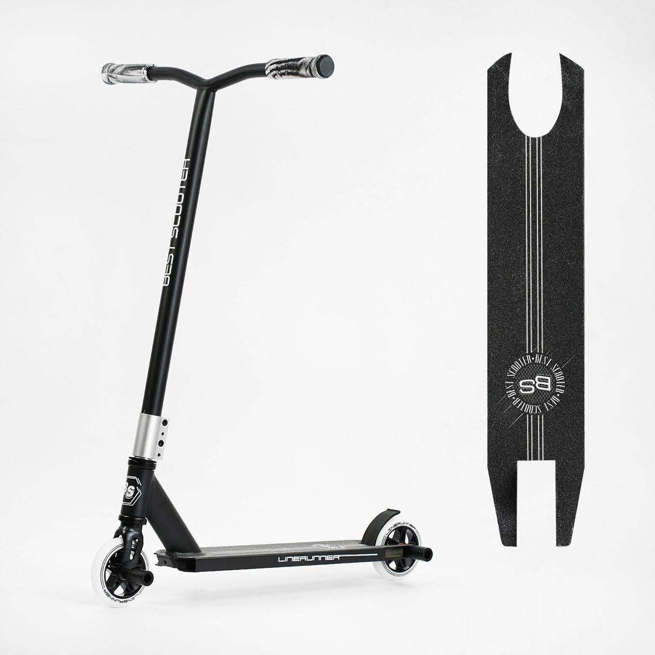 Трюковий самокат Best Scooter LineRunner LR-58077 Чорний / Срібний Трюковий самокат міцний легкий, фото 1