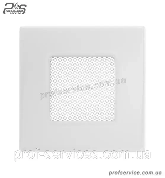 Металева вентиляційна решітка з сіткою для каміна квадратна KRATKI біла (пофарбована) 11х11 см, фото 1