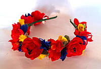 Обруч веночек из цветами Handmade красные цветы (ВО-305)