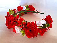Обруч веночек из цветами Handmade красные цветы (ВО-307)