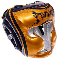 Боксерский шлем с полной защитой натуральная кожа TWINS FHGL3-TW4 М Золотой-синий