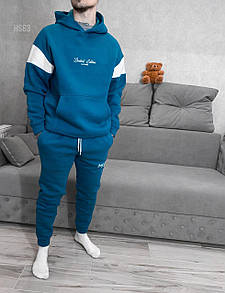 Спортивний костюм чоловічий синій зимовий оверсайз з капюшоном утеплений з начісом Jimited Edition Clothing