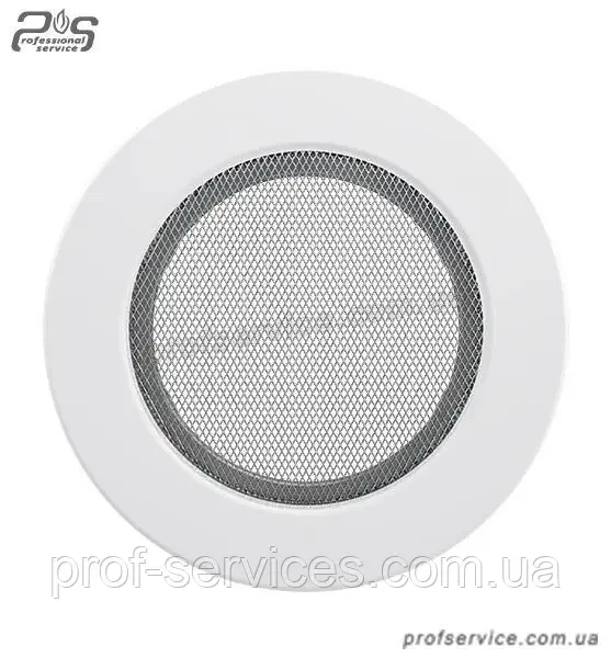 Вентиляційна решітка з сіткою для каміна сталева KRATKI кругла FI біла 125 мм, фото 1