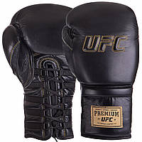 Перчатки боксерские UFC PRO Prem Lace Up кожаные Черные 18 oz (UHK-75047)