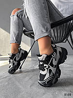 Женские кроссовки с текстильной сеткой экокожаные черные с бежевым Kylie