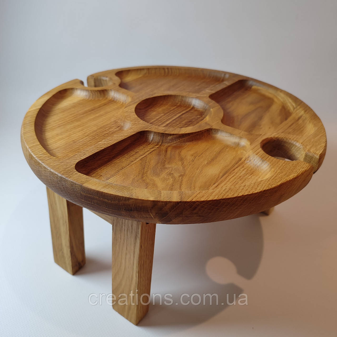 Дерев'яний винний столик менажниця з дуба 30 см. розкладний на два бокали