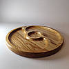 Менажниця дерев'яна дубова дошка для подачі страв кругла на 3 секції двостороння, фото 3