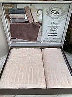 Подарунковий набір рушників для ванної Sikel Piano Penye Pudra 50х90см + 70х140см