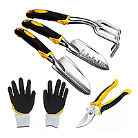 Садовый набор из 5 предметов: ручные грабли, обычная лопата, измерительная лопата, секатор, перчатки