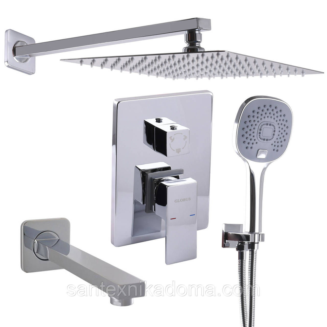 Душова система Globus Lux SMART GLM-205 вбудованалійка тропік 25*25см змішувач з виливом латунь