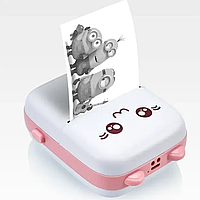 Портативний дитячий принтер котик для фото з телефона Mini Printer Міні принтер кишеньковий Рожевий QAZ