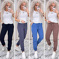 Женские брюки - 1606-бу - Стильные модные женские штаны-джоггеры из эко-кожи