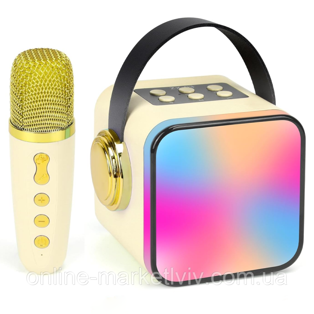 Bluetooth колонка + мікрофон для караоке, з USB, AUX та RGB підсвічуванням / Блютуз колонка портативна / Караоке