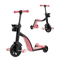 Детский трехколесный самокат-велобег с LED-подсветкой задник колес Best Scooter 3в1 Велосипед-самокат Розовый