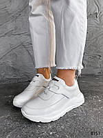 Женские белые кроссовки кожаные на платформе и липучках Julia