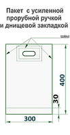 Пакеты с прорубной усил. ручкой 30х40/51 (банан) для шелкографии и трафаретной печати - 100 шт.