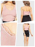 Стильная пудровая(розовая) женская майка рубчик с кружевом тонкие бретели размер 42-46.