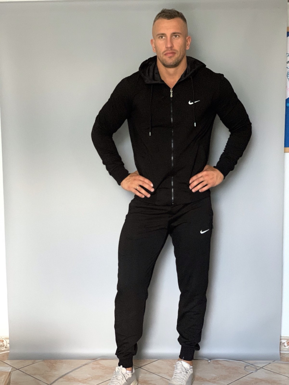 Чорний чоловічий спорт костюм Nike на замку, фото 1