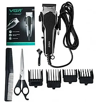 Проводная машинка для стрижки волос, с ножницами и щетечкой VGR V 130, сменные насадки 4 шт (3, 6, 10, 12 мм)