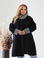 Женское черное демисезонное пальто из альпаки большие размеры