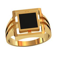 Квадратичний чоловічий золотий перстень 585* проби з Оніксом