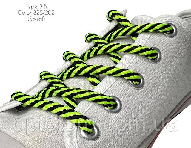 Шнурки для взуття 60см Чорний+зелений круглі Спіраль 5мм поліестер