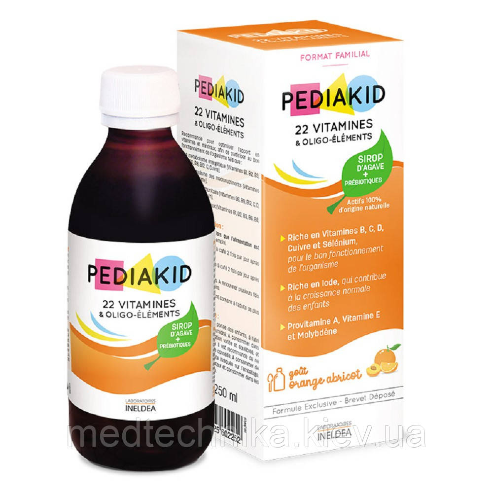 Дитячий сироп 22 вітаміни та оліго-елементи, 250 мл, Pediakid, фото 1