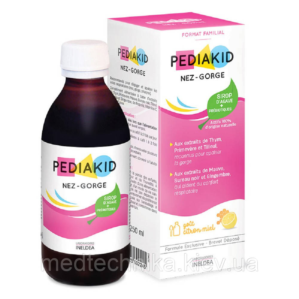 Дитячий сироп Ніс-Горло для зняття запалення, 250 мл, Pediakid, фото 1