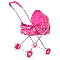 Классическая кукольная металлическая коляска на четырех колесах и рисунком A-Toys M 0356 U/R Розовый с бабочками