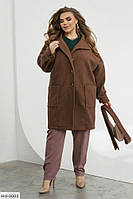 Пальто кардиган жіноче якісне комфортне класичне на ґудзиках з поясом великих розмірів 50-72