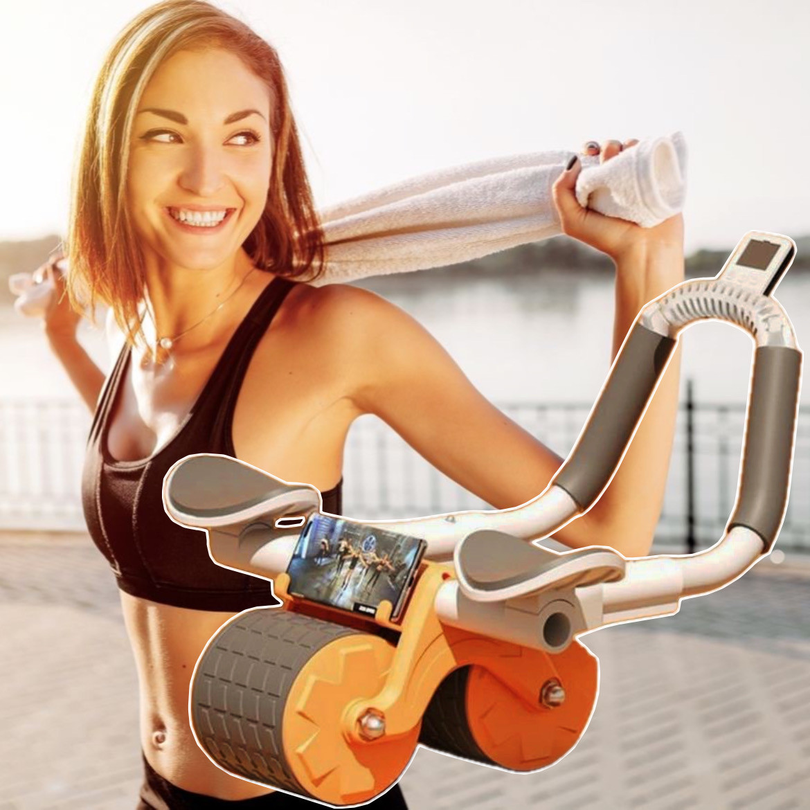 Фітнес-тренажер для живота Abs Wheel Roller колесо для преса з тримачем смартфона, таймером, лічильником