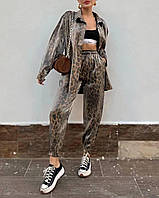 Женский стильный леопардовый костюм двойка рубашка+штаны ткань: кристал Мод 267