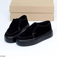Класичні жіночі туфлі чорного кольору, Замшеві лофери весняне взуття для дівчат