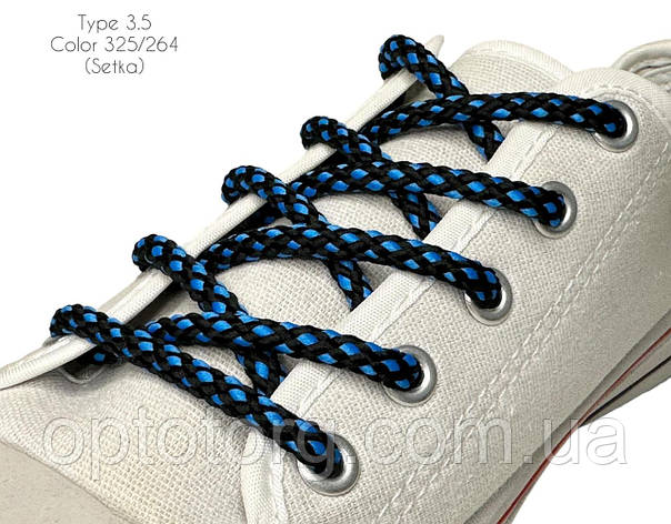 Шнурки для взуття 60см Чорний+синій круглі Сітка 5мм поліестер, фото 2