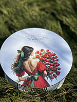 Кругла фанерна коробка з кришкою (20*10 см) «Вітаю» з квітами