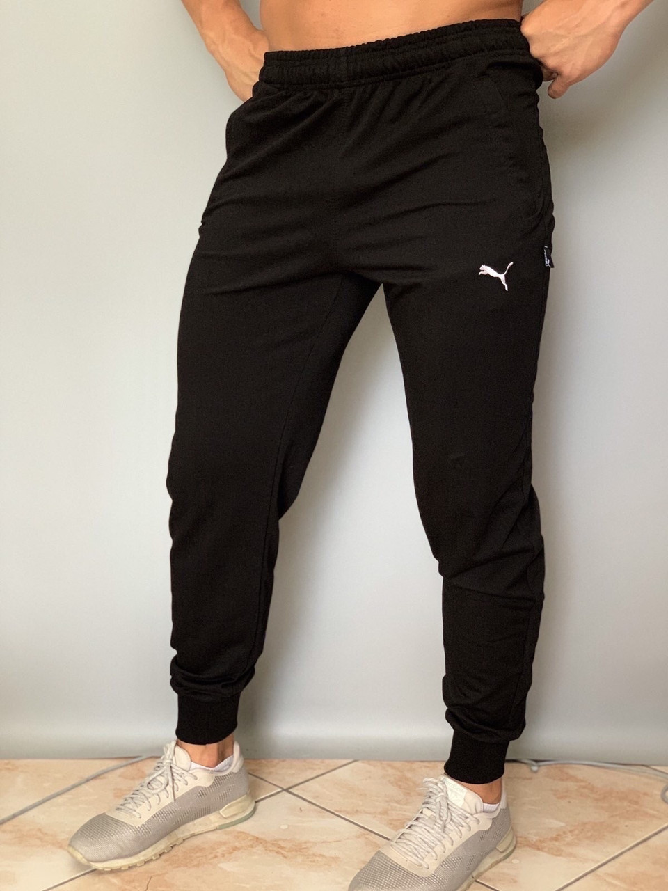 Спорт штани чоловічі двонитка великі кишені на замку чорні, фото 1