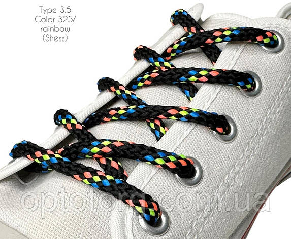 Шнурки для взуття 60см Чорний+райдужний круглі Шахмата 5мм поліестер, фото 2