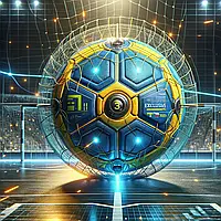 Сетка мини-футбола, футзала «ЭКСКЛЮЗИВ 1.1 Патриот» желто-синяя (комплект из 2 шт.)