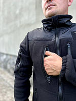 Кофта флисовая черная полиция плотная 340 грамм/м3, тактическая флисовая кофта черная с карманами ky391