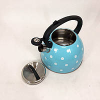 Чайник с свистком для газовой плиты Unique UN-5301 2,5л горошек. CV-975 Цвет: голубой