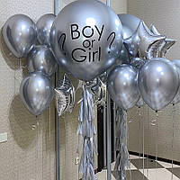 Срібна хромова  куля  60 см, напис може бути інша