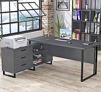 Угловой стол для руководителя директора с ящиками и полками для кабинета офиса Нотариус Антрацит Loft Design
