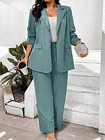 Оливковый стильный женственный костюм-брюки батал с 48 по 62 размер