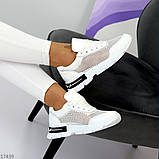 Білі літні жіночі шкіряні кросівки натуральна шкіра + текстильна сітка літо 2024 взуття жіноче, фото 7